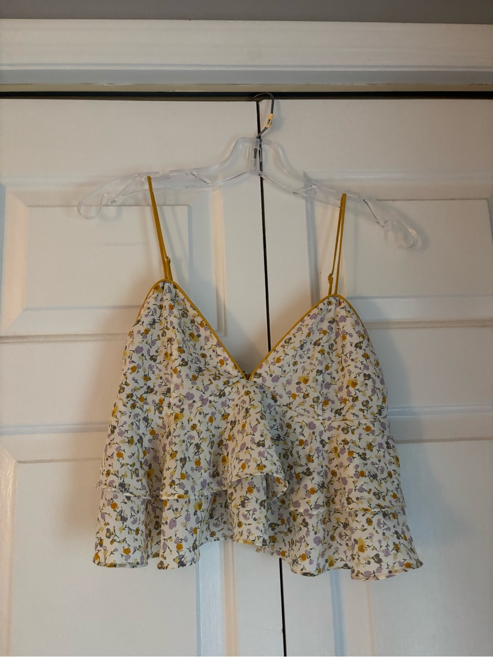 Floral Ruffle Cami Top in White and Yellow